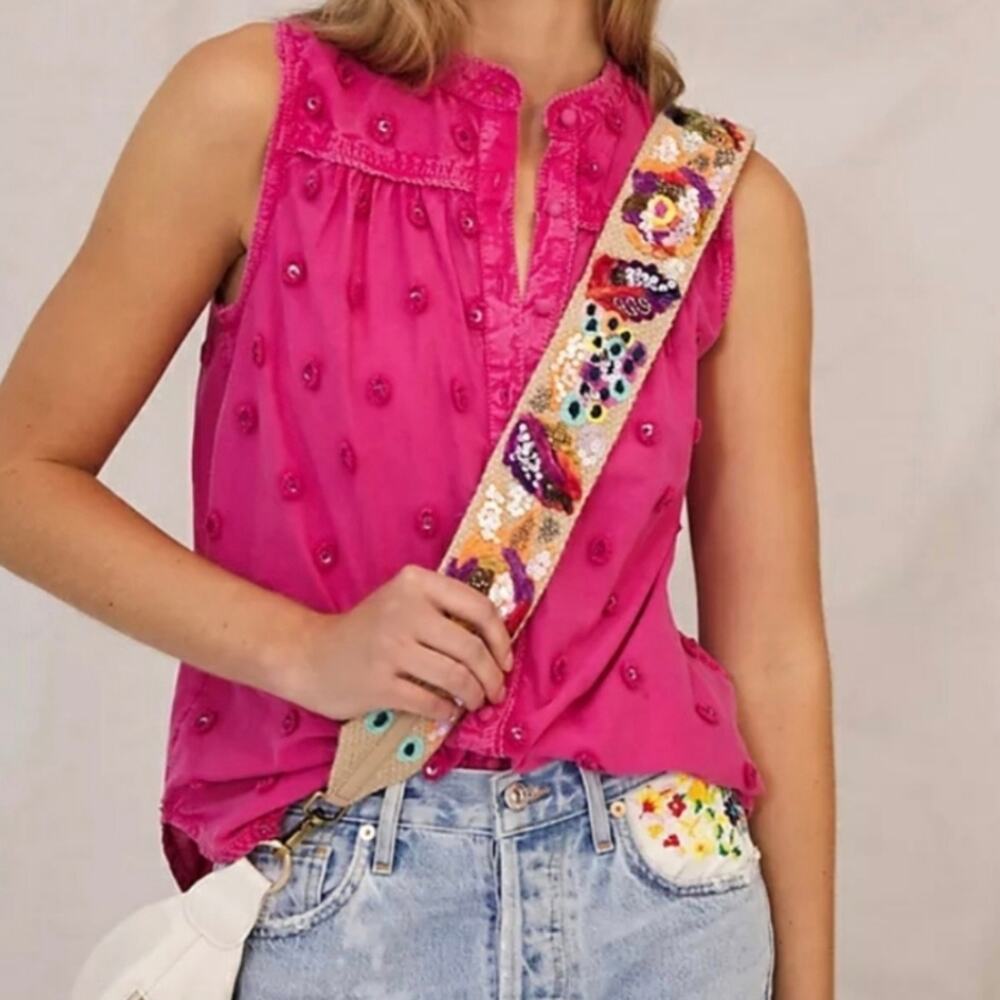 Anthropologie Pilcro tank top embroidered button down XS pink
